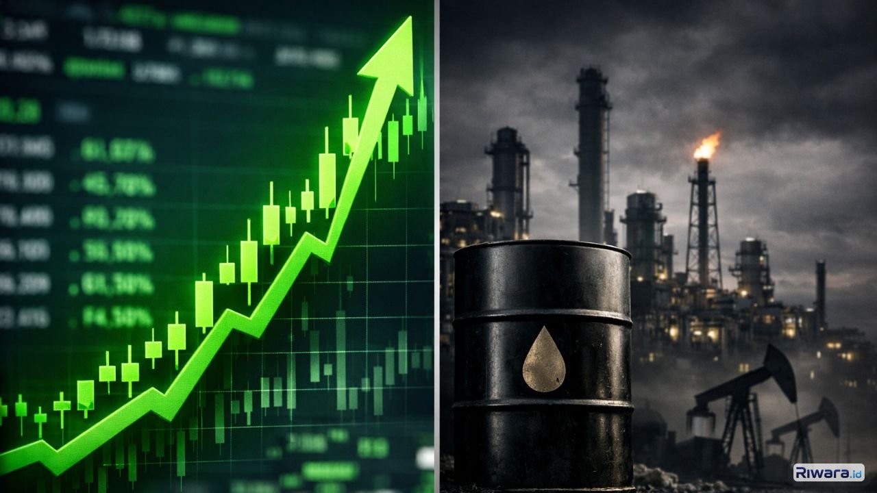 Grafik saham global naik seiring turunnya harga minyak, mencerminkan optimisme pasar terhadap potensi berakhirnya konflik Iran.